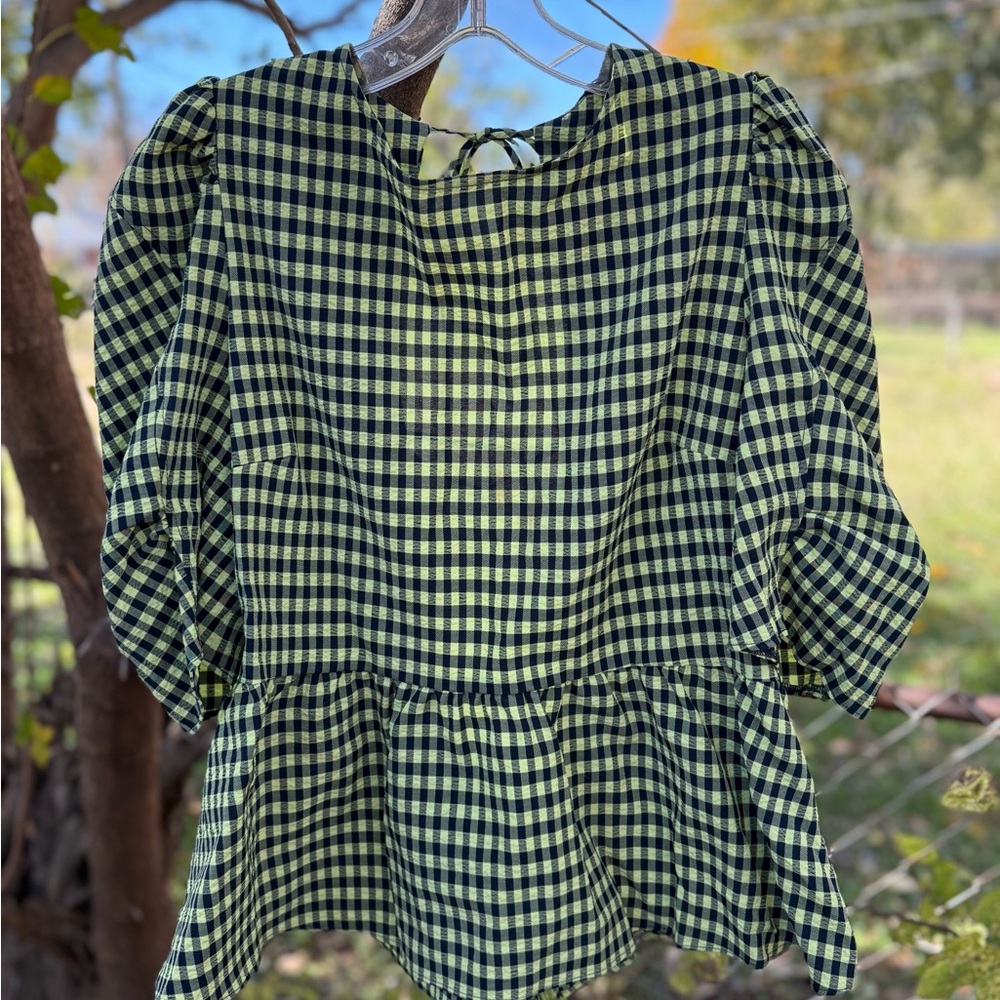 Green and Black Checkered Blouse